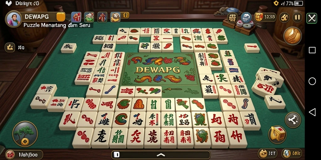 Tangkapan layar gameplay DEWAPG menampilkan kartu Mahjong yang berwarna-warni.
