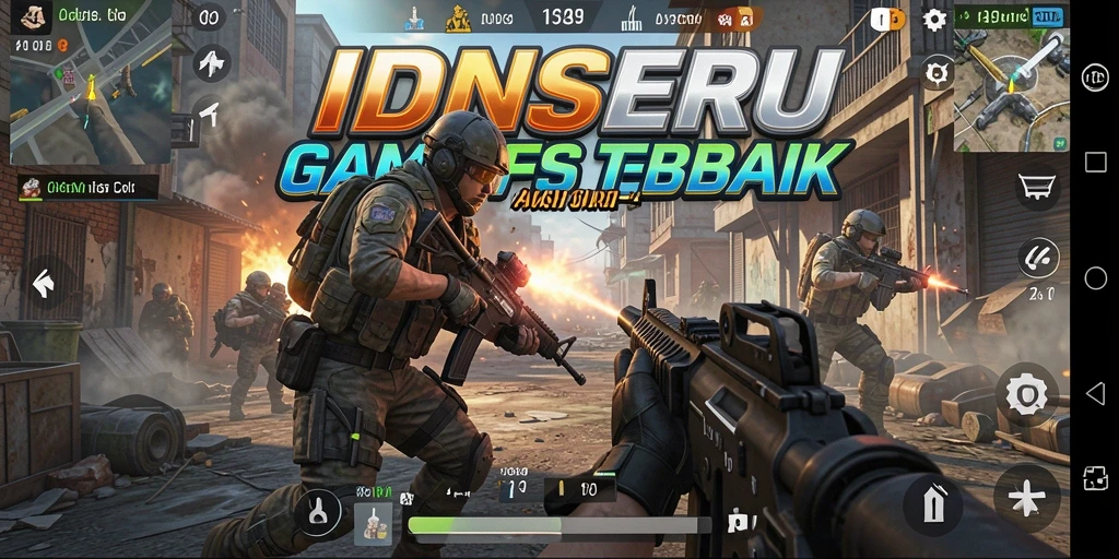 Screenshot gameplay IDNSERU menampilkan aksi tembak-menembak yang intens.