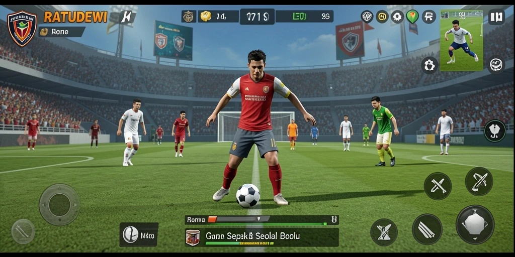 Gameplay seru RATUDEWI dengan aksi sepak bola yang mendebarkan.