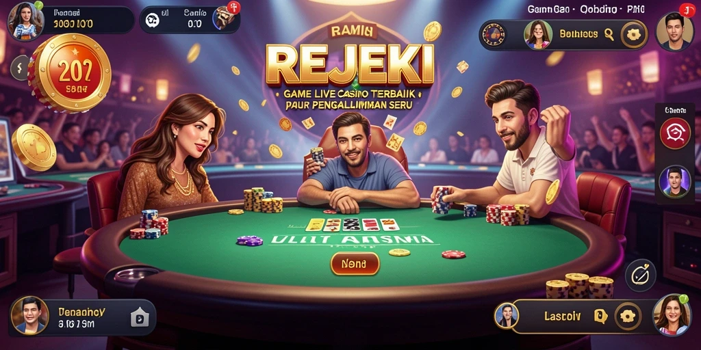 Screenshot gameplay Live Casino REJEKI dengan dealer langsung.