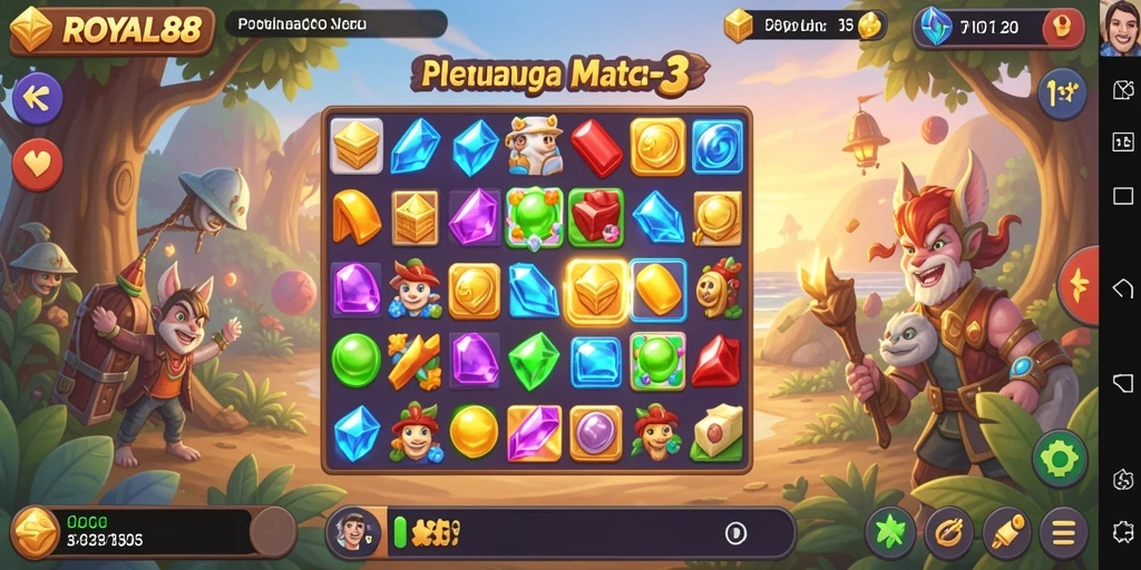 Tangkapan layar ROYAL88 menampilkan gameplay seru Match-3.