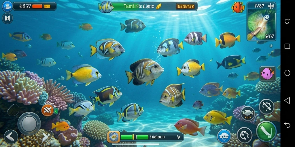 Tampilan gameplay V87 yang menampilkan aksi menembak ikan.
