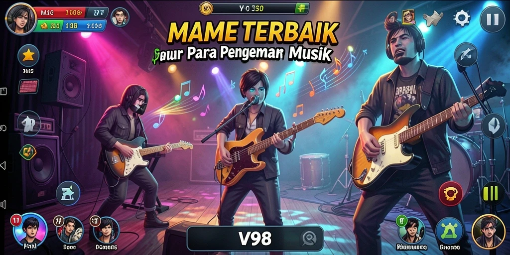 Screenshot gameplay V98 yang menggambarkan serunya bermain musik.