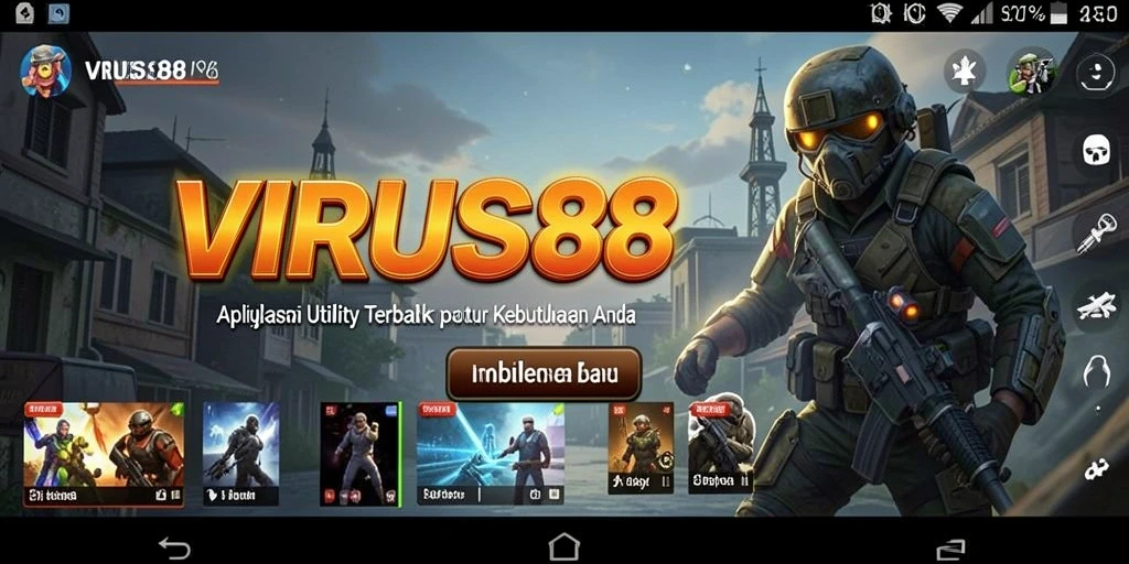 Tangkapan layar utama VIRUS88 menampilkan berbagai fitur utilitas dalam satu tampilan sederhana.