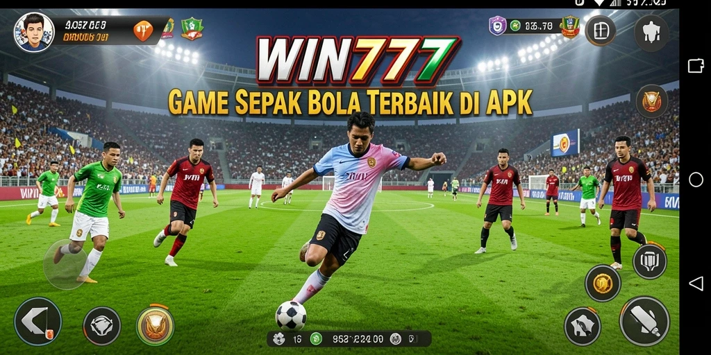 Tangkapan layar gameplay WIN777 menunjukkan aksi sepak bola yang mendebarkan.